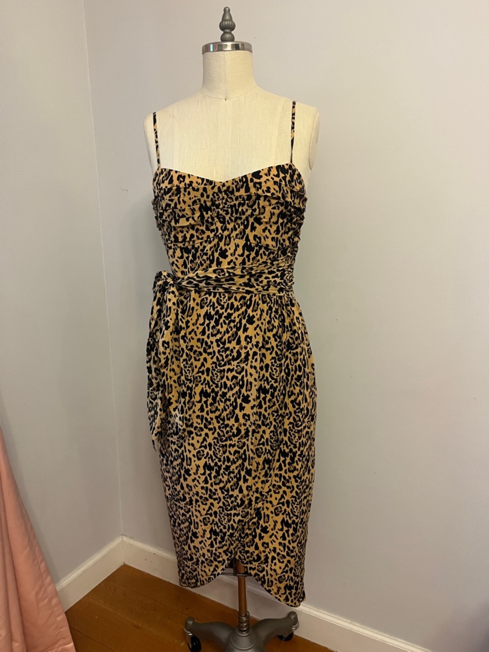 J Crew Leopard Print Spaghetti Strap Midi Dress - Tan/Black